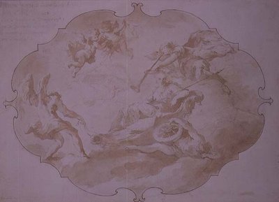 Triumph of Military Virtue, ca. 1750 (penn og vask) av Giovanni Antonio Guardi