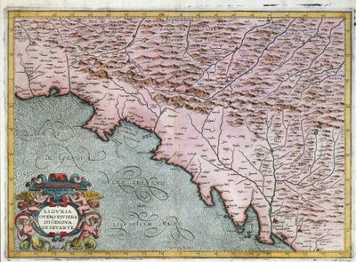 Kart over Østliguria-regionen, av Giovanni Antonio Magini, Bologna, Kobbergravering av Giovanni Antonio Magini