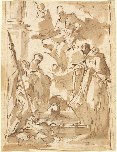 Madonnaen og barnet i herlighet med den hellige Theodor og en klosterhelgen av Giovanni Antonio Pellegrini