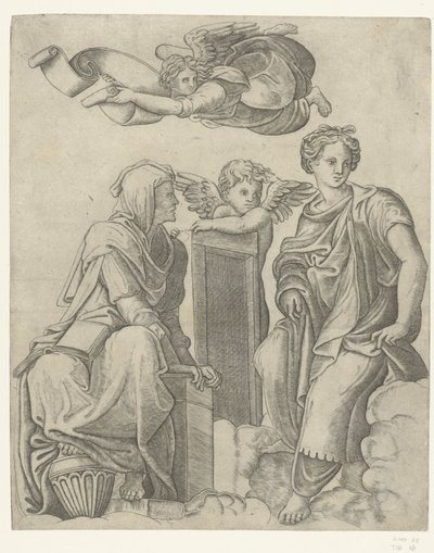 To sibyler og engel og putto Dialektikk og logikk av Giovanni Antonio da Brescia (attributed to)