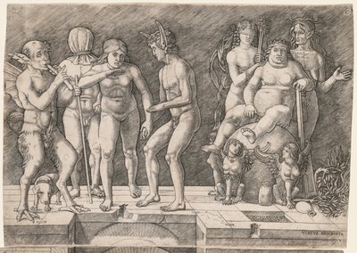 Allegori om den uvitende menneskehetens fall: Virtus Combusta, ca. 1500-1505. av Giovanni Antonio da Brescia