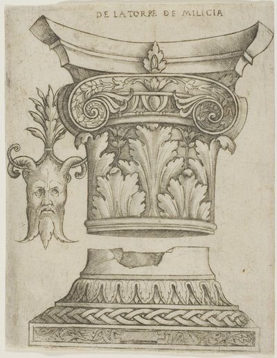 Arkitektoniske detaljer: Base, Kapital og maske av Giovanni Antonio da Brescia
