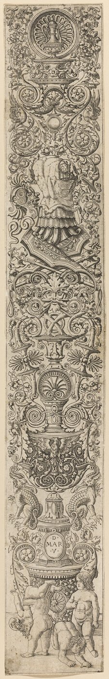 Fire barn som leker, tallerken syv med tolv ornamentpaneler av Giovanni Antonio da Brescia