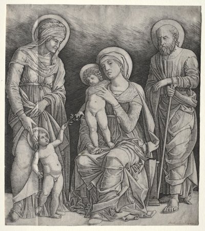Hellig familie med St. Elizabeth og spedbarnet St. Johannes døperen av Giovanni Antonio da Brescia