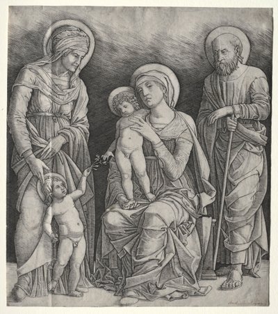 Hellig familie med St. Elizabeth og spedbarnet St. Johannes døperen, ca. 1500. av Giovanni Antonio da Brescia
