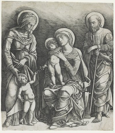 Den hellige familie med spedbarnet Saint John, ca. 1495-1505 (gravering) av Giovanni Antonio da Brescia