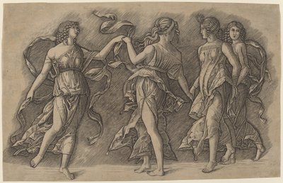 Fire dansende muser av Giovanni Antonio da Brescia, after Andrea Mantegna