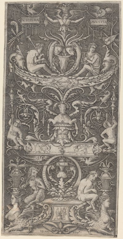 Ornamental panel påskrevet "Victoria Augusta" av Giovanni Antonio da Brescia after Nicoletto