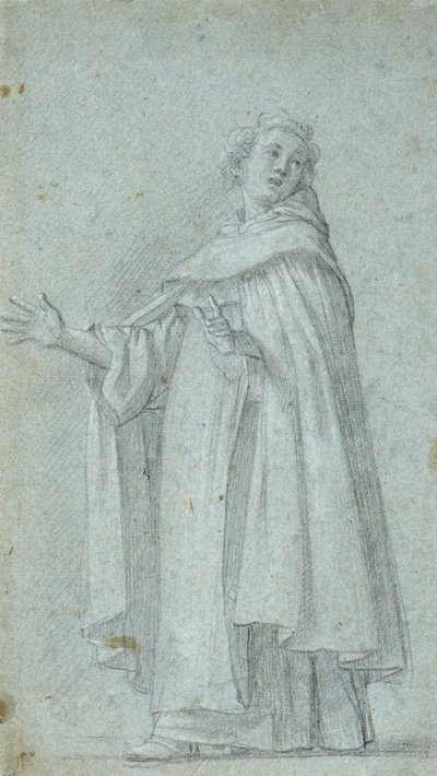 Studie av en stående dominikaner, ca. 1595 (svart kritt, forhøyet med hvitt, på blått papir) av Giovanni Baglione