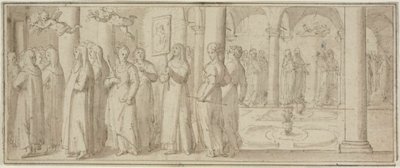 Prosesjon av nonner og nybegynnere som hedrer en mannlig helgen av Giovanni Balducci