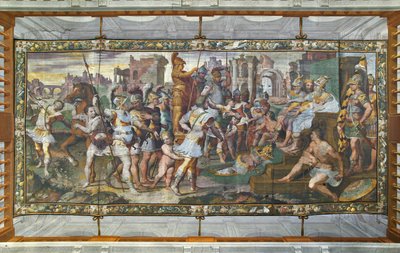 Ulysses og Ajax konkurrerer om rustningen til Achilles foran domstolene, Ulysses Hall (fresco) av Giovanni Battista Castello