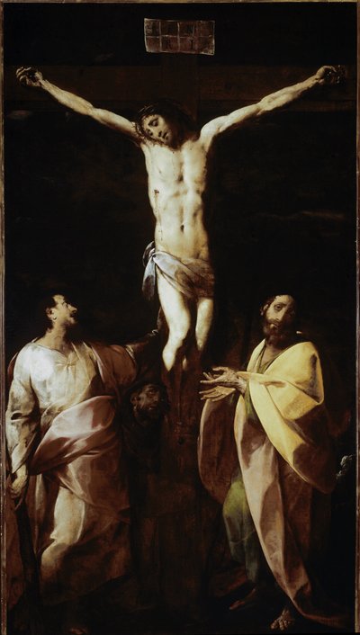 Kreuzigung mit St. Jakobus, St. Philippus und St. Franziskus von Giovanni Battista  Crespi