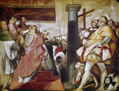 Quadroni de San Carlo: Episode aus dem Leben des heiligen Karl Borromäus (1538-1584): Errichtung des Kreuzes in Mailand. Gemälde von Cerano (Giovan Battista Crespi) (1569-1632) von Giovanni Battista  Crespi