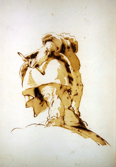 Ein stehender Mann von hinten gesehen, der einen Stab hält und nach einem Sack greift von Giovanni Battista Tiepolo