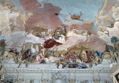 Apotheose des Bischofs Carl Philipp von Greiffenklau und der Abschnitt Europa des Deckenfreskos von Giovanni Battista (1696-1770) Tiepolo