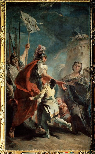 Coriolanus (Caius Marcius Coriolanus) før Romas porter (Coriolanus før Romas porter). Maleri av Giambattista Tiepolo (1696-1770). Olje på lerret, 387 x 224 cm, ca 1730. Venetiansk skole, italiensk barokkkunst. Hermitage Museum, St. P av Giovanni Battista Tiepolo