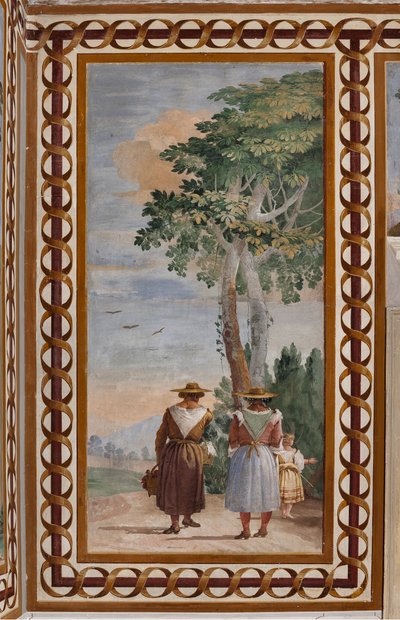 Gjesteovernatting, rom med landlige scener: "Landskap med bønder" av Giovanni Battista Tiepolo