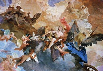Kidnapping av Venus av Kronos, detalj av Course of Sun Chariot, freskomaleri av Giambattista Tiepolo (1696-1770), Tapestry Gallery, Palazzo Clerici, Milano, Lombardia, Italia av Giovanni Battista Tiepolo