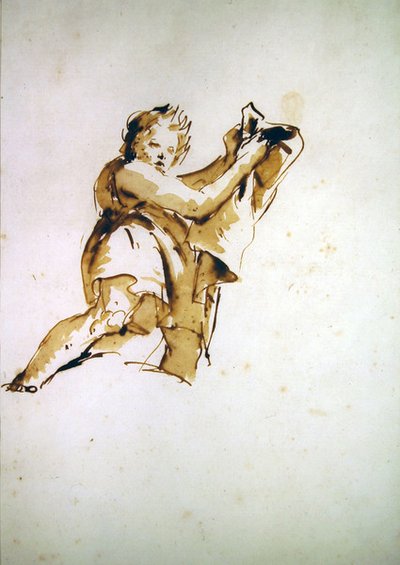 Studie eines Jugendlichen, der einen Umhang hochhält von Giovanni Battista Tiepolo
