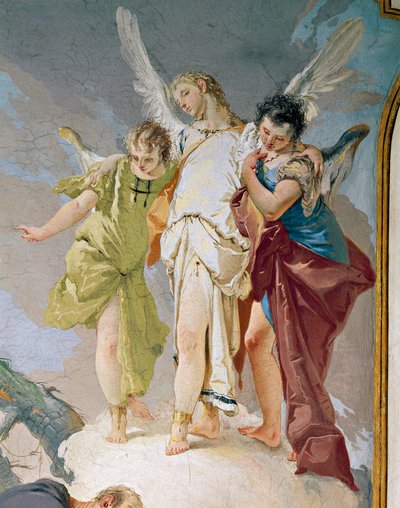 Abraham og engler, av Giovanni Battista Tiepolo (1696-1770), freskomaleri, Detalj, Patriarkalske palass, Guest Hall, Udine av Giovanni Battista Tiepolo