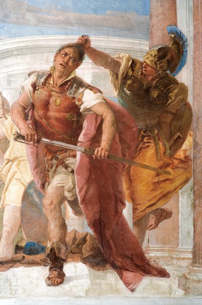 Detalj av Minerva som hindrer Achilles fra å drepe Agamemnon, fra rommet til Iliaden i Palazzina av Giovanni Battista Tiepolo