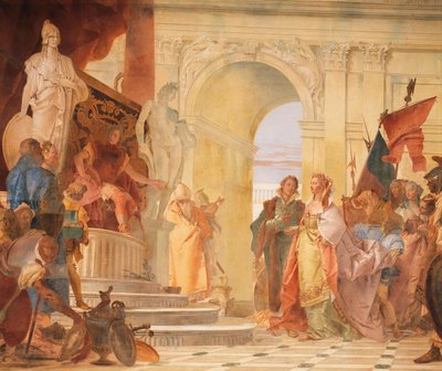 Magnanimity of Scipio, detalj fra Glories of Scipio Africanus og Alexander den store av Giovanni Battista Tiepolo