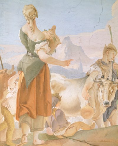 Rachel gjemmer idoler, av Giambattista Tiepolo (1696-1770), freskomaleri, detalj, erkebiskopens palass i Udine av Giovanni Battista Tiepolo