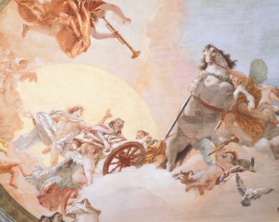 Bryllupsallegori av Giambattista Tiepolo (1696-1770), freskomaleri, detalj, tak i bryllupsallegorirommet, Ca 'Rezzonico (Rezzonico-palasset), Venezia av Giovanni Battista Tiepolo