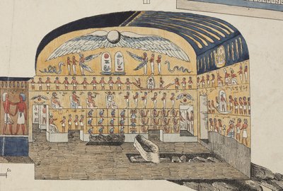 Seksjon av graven til Psammuthis i Theben, oppdaget og åpnet av Belzoni i 1818 (håndfarget litho) av Giovanni Battista (after) Belzoni