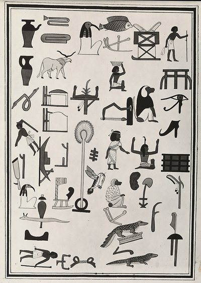 Tegninger av dekorasjonene fra innsiden av graven til farao Psammetic I, gjengitt i 1817 av Giovanni Battista Belzoni, plassert i British Museum, London av Giovanni Battista Belzoni