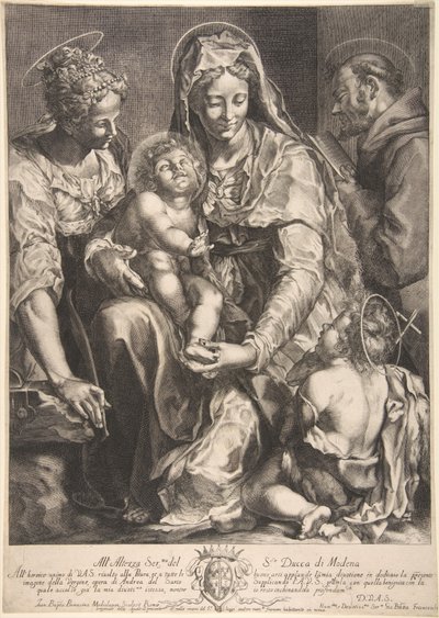 Jomfru og barn med den hellige Katarina, Frans av Assisi og døperen Johannes, midten av 1600-tallet. av Giovanni Battista Bonacina