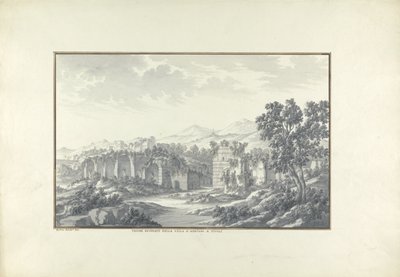 Utsikt over de ødelagte badene ved Hadrians Villa i Tivoli, ca. 1750 av Giovanni Battista Borra