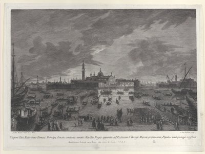 Nattsyn av prosesjonen på julaften til Doge og det venetianske senatet til San G..., 1763. av Giovanni Battista Brostoloni