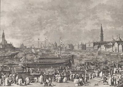 Plate 5: Dogen i Bucintoro Avreise til Porto di Lido på Kristi himmelfartsdag, f..., ca. 1766. av Giovanni Battista Brostoloni