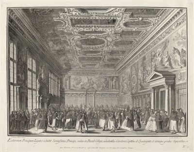 Mottakelse av Doge of Foreign Ambassadors i Sala del Collegio, 17631766. av Giovanni Battista Brostoloni