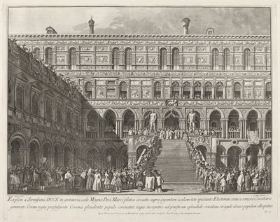 Dogen kronet på Scala dei Giganti i hertugpalasset, 17631766. av Giovanni Battista Brostoloni