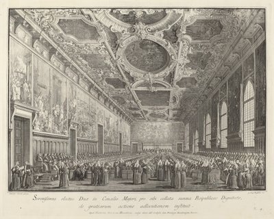 Dogen vender tilbake takk i Sala del Consiglio Maggior, 17631766. av Giovanni Battista Brostoloni