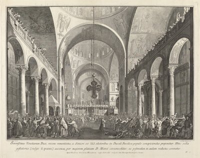 Den nyvalgte dogen presentert for folket i San Marco, 17631766. av Giovanni Battista Brostoloni