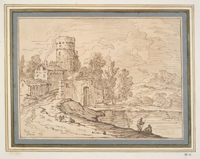 Landskap med slott nær vann av Giovanni Battista Busiri