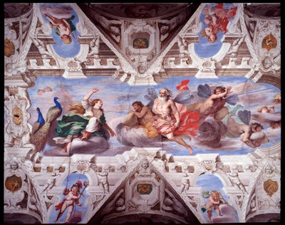 Juno ber Aeolus om å forhindre Aeneas reise (Fresco av Giovanni Battista Carlone