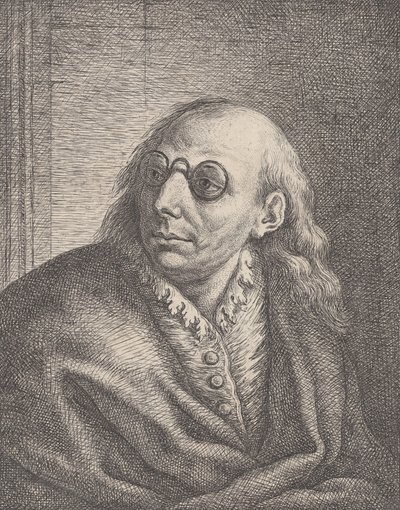 Portrett av Luca Giordano, iført runde briller og ser til venstre, 1692-1727., 1692-1727. av Giovanni Battista Catenaro