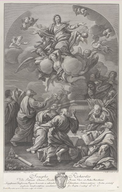 The Assumption of the Virgin, som reiser seg fra graven omgitt av apostler, 1778. av Giovanni Battista Cecchi