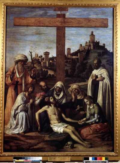 ""Deponeringen"" Inskripsjon ""INRI"" på korset. Maleri av Giovanni Battista Cima da Conegliano (rundt 1459-1517) 1500-tallet Mål 199x148 cm Pushkin-museet, Moskva av Giovanni Battista Cima da Conegliano
