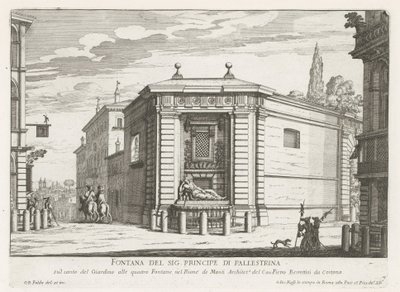 Dianafontein van de Quattro Fontane te Roma Fontenen til Mr. Principe di Pallestrina (tittel på objekt) Fontenene i Roma (serietittel) Fonteinen van Rome (serietittel) av Giovanni Battista Falda