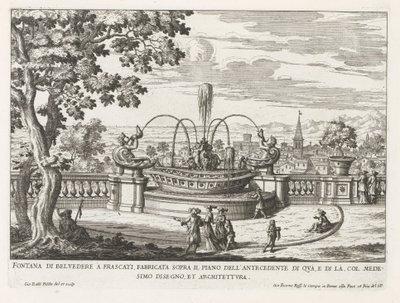 Fontein in de tuinen van de Villa Aldobrandini te Frascati Belvedere-fontenen i Frascati, bygget over gulvet til forgangen på denne siden (...) (tittel på objekt) Fontenene til Frascati-villaene (serietittel) Fonteinen van Frascati (serietittel) av Giovanni Battista Falda