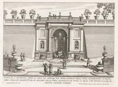 Fontein in de tuinen van de Villa Aldobrandini te Frascati Fontana e prospetto sopra il viale de cipressi (...) (title on object) Fontane delle ville di Frascati (series title) Fonteinen van Frascati (series title)   1328627   no       norwegian Successful av Giovanni Battista Falda