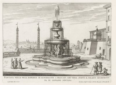 Fontein in de tuinen van de Villa Mondragone te Frascati Fontenen i Villa Borghese i Mondragone i Frascati (...) (tittel på objekt) Fontener av villaene til Frascati (serietittel) Fonteinen van Frascati (serietittel) av Giovanni Battista Falda