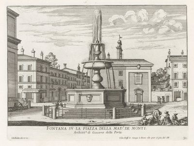 Fontein på Piazza della Madonna dei Monti te Roma Fontene på Piazza della Mad.a de Monti (tittel på objekt) Fontenene i Roma (serietittel) Fonteinen van Rome (serietittel) av Giovanni Battista Falda