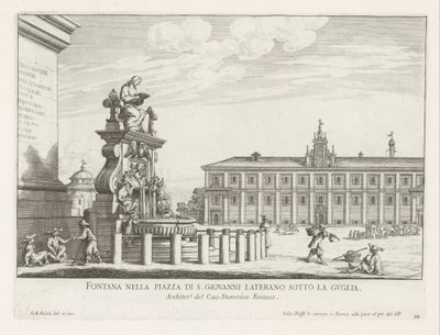 Fontein på Piazza di San Giovanni i Laterano te Roma Fontene på Piazza di S. Giovanni Laterano under spiret (tittel på objekt) Fontenene i Roma (serietittel) Fonteinen van Rome (serietittel) av Giovanni Battista Falda
