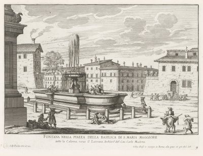 Fontein på Piazza di Santa Maria Maggiore te Roma Fontene på torget til basilikaen S. Maria Maggiore (tittel på objekt) Fontenene i Roma (serietittel) Fonteinen van Rome (serietittel) av Giovanni Battista Falda